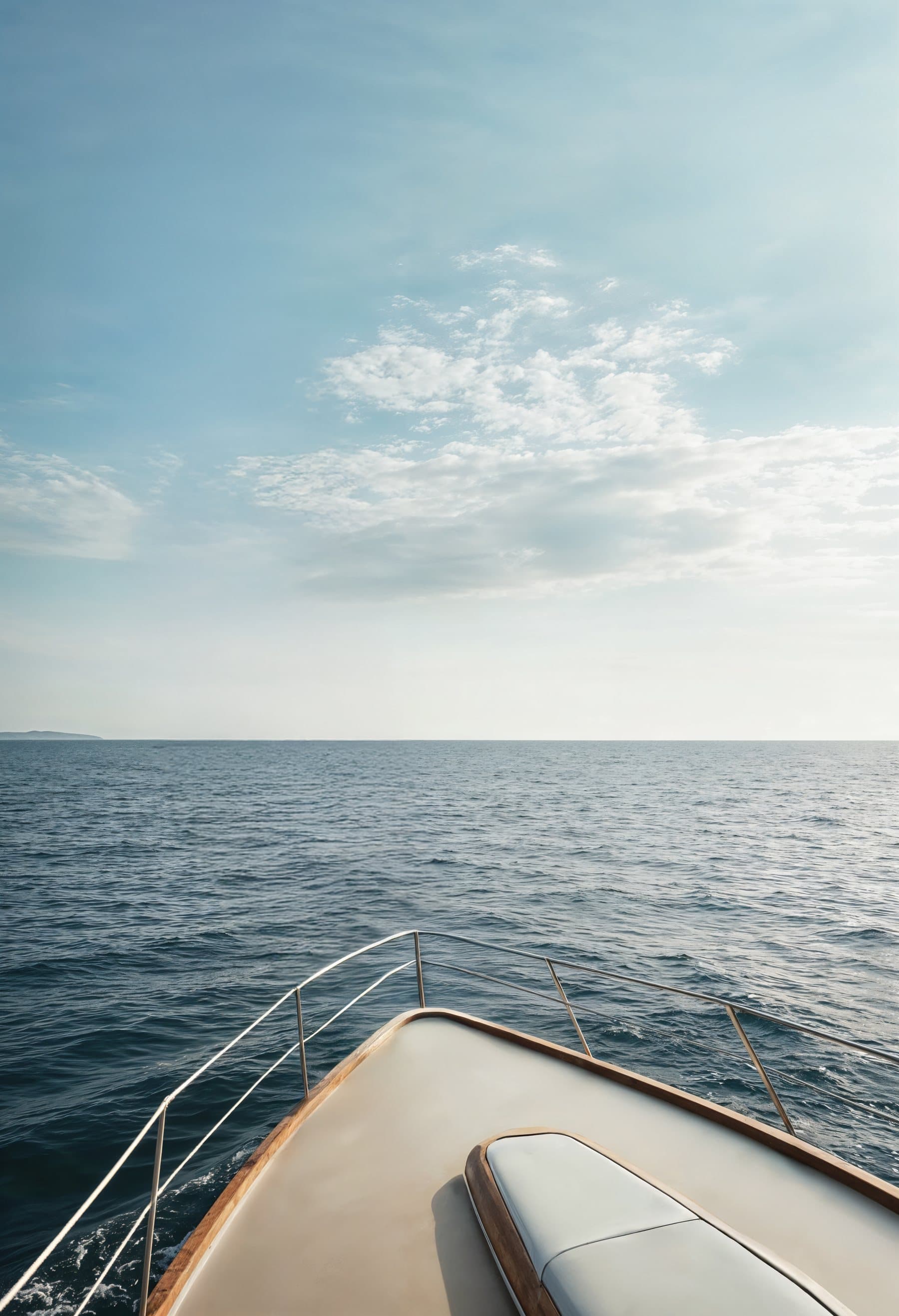 Yacht bow approaching the horizon on the Mediterranean