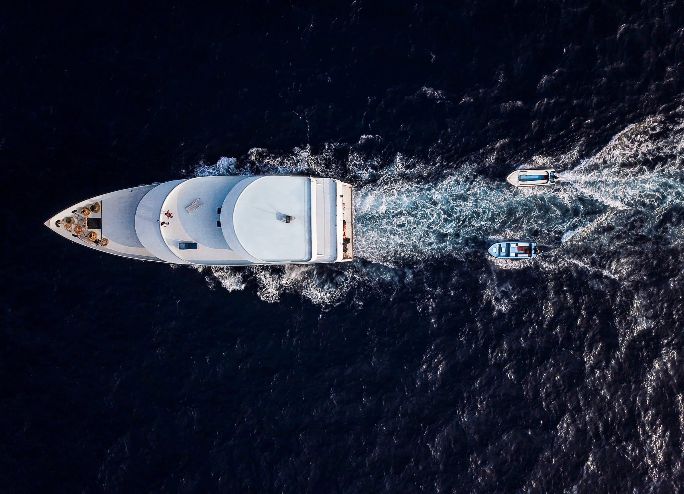 Superyacht under way in the western Mediterranean, the water off Valencia